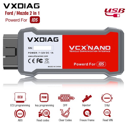 VXDIAG VCX NANO for Ford IDS V130 /Mazda V131 2 in 1 Diagnostic Tool Supports Win10