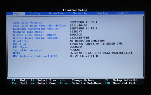 Lenovo T420 I5 CPU 2.50GHz 4GB Memory display