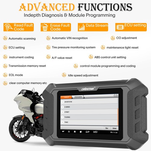 OBDSTAR iScan Harley Davidson Motorcycle Auto Diagnostic Scanner Key Programmier Support Spanish/French
