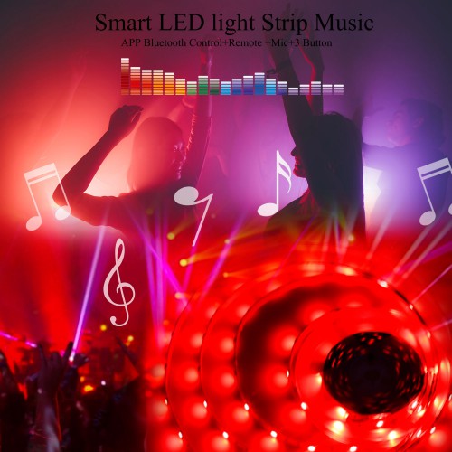 LED Strip Lights 50ft/ 15M SMD5050 RGB Smart LED light Strip Music Sync Color Lights APP Bluetooth Control+Remote +Mic+3 Button