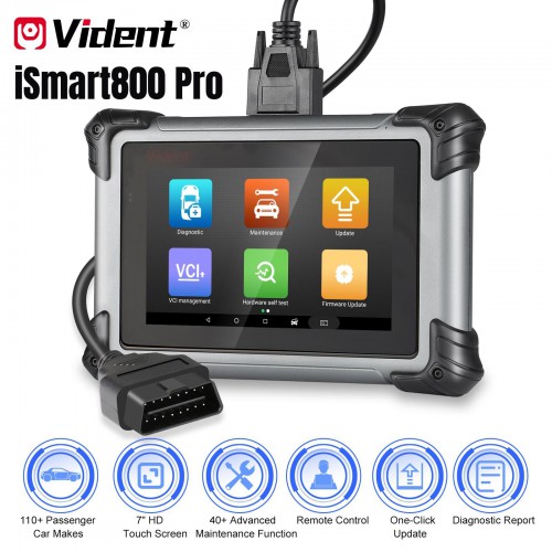 VIDENT iSmart800 Pro OBDII Scanner For  for 12V Passenger Vehicles Support ECU diagnosis and 40+Special Functions PK Autel MK808/MX808