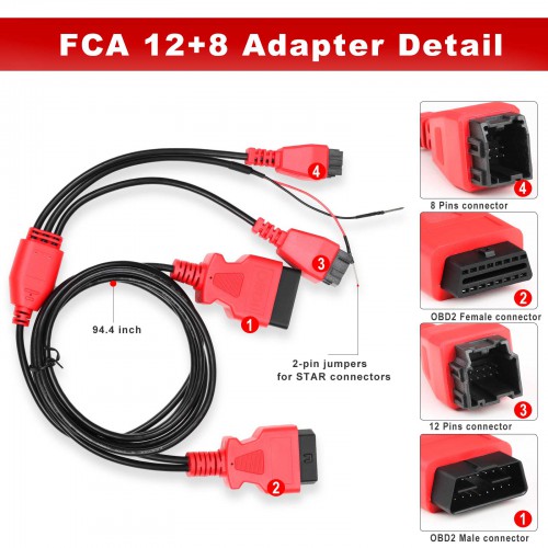 XTOOL FCA 12+8 Cable For Fiat /Chrysler/Jeep/Ram Work With PS701 PRO/EZ400PRO/D7/D8/D9/IK618/IP616/X100 MAX/A80pro