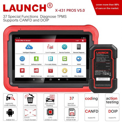 Launch X431 PROS V5.0 Car Scanner Automotive Diagnostic tool Supports CAN FD DoIP 37 special functions Replaces X431 Pros V1.0