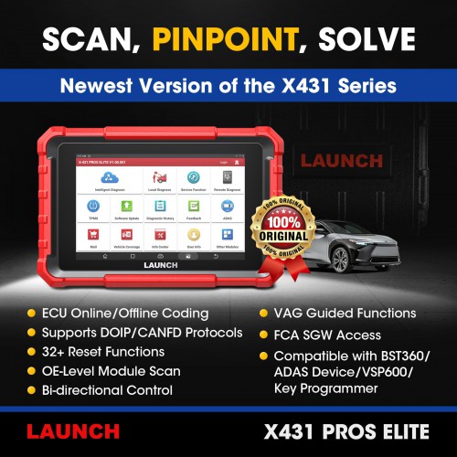 LAUNCH X431 PROS ELITE Full System Bidirectional Scan Tool Support 32+ Services, ECU Coding, CANFD&DoIP, FCA Autoauth, Guide Function
