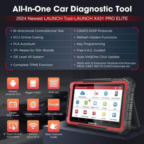 2024 Launch X431 PRO ELITE Auto Full System Car Diagnostic Tools Bidirectional Scanner with CANFD DOIP FCA Autoauth And 37+ Special Functions