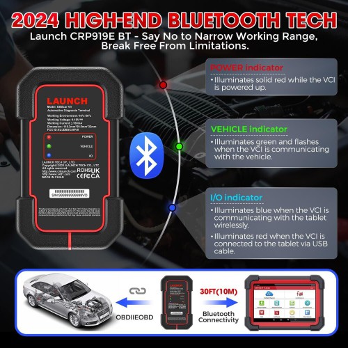 2024 LAUNCH X431 CRP919E BT CRP919EBT Code Reader Bluetooth Version Support CAN FD & DOIP Protocols+ FCA AutoAuth access 31 Resets OBD2 Scanner