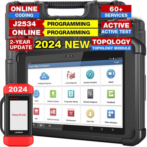 2024 LAUNCH X431 PAD V Elite J2534 Tool With New Smartlink C Support ECU/ECM Online Program Topology Map CAN/CANFD/DoIP And 60+ Reset Functions