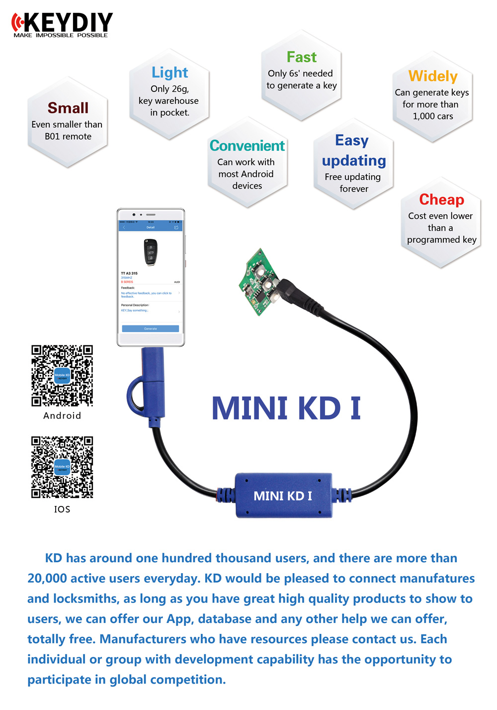 KEYDIY Mini KD Remote Key Maker Generator features