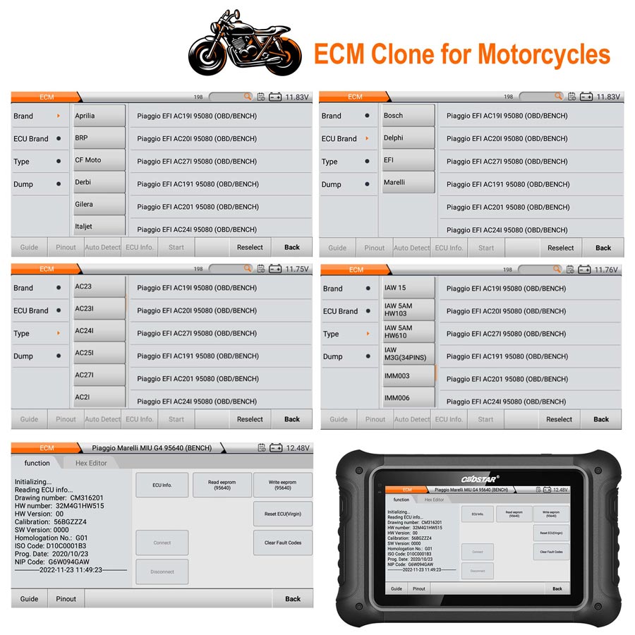 OBDSTAR DC706  Supported ecm clone for Motorcycle 