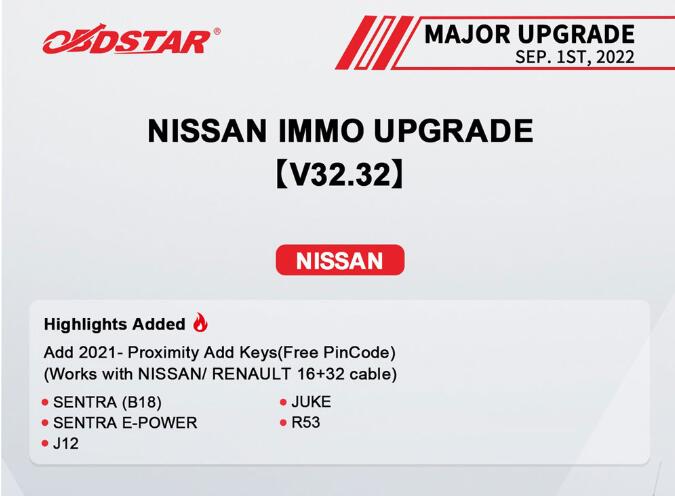 OBDSTAR released new Nissan IMMO software