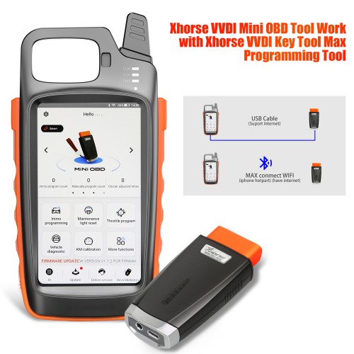 Xhorse VVDI Mini OBD Tool Work with Xhorse VVDI Key Tool Max Programming Tool