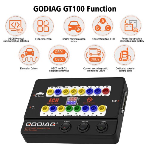 Godiag GT100+ GT100 Pro OBDII Breakout Box ECU Bench Connector Adds Electronic Current Display and CANBUS Protocol Supports OBDII 16PIN protocol