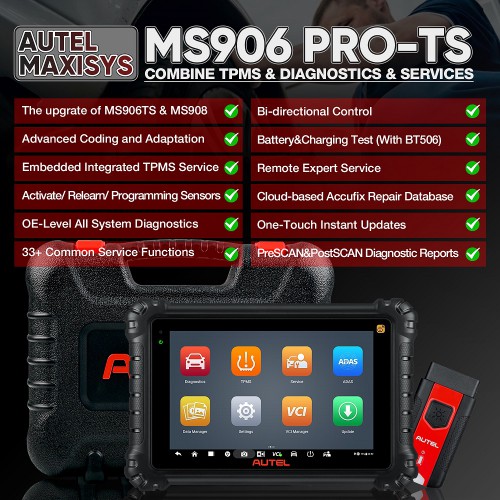 Autel MaxiSYS MS906 Pro-TS OBD2 Diagnostic Scanner Adds TPMS function