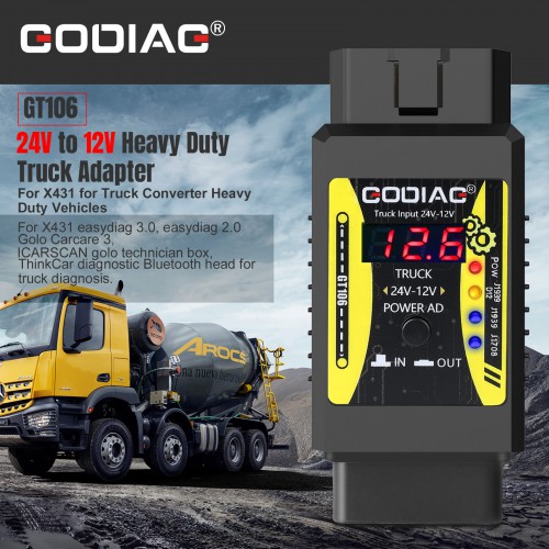 Godiag GT106 24V to 12V Heavy Duty Truck Adapter for X431 for Truck Converter Heavy Duty Vehicles Diagnosis