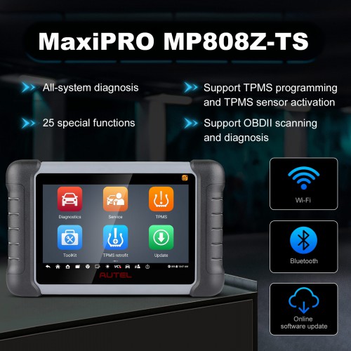 2023 Autel MaxiPRO MP808Z-TS MP808S-TS TPMS Relearn Tool Bi-directional Support Sensor Programming Newly Adds Battery Testing Function