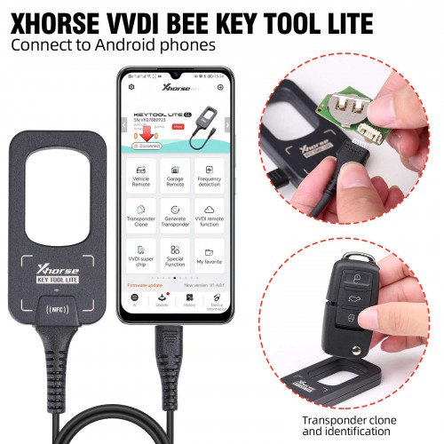 Xhorse VVDI BEE Key Tool Lite Transponder Generator KeyTool Lite with Type C Gift 6pcs XKB501EN Wired Remotes