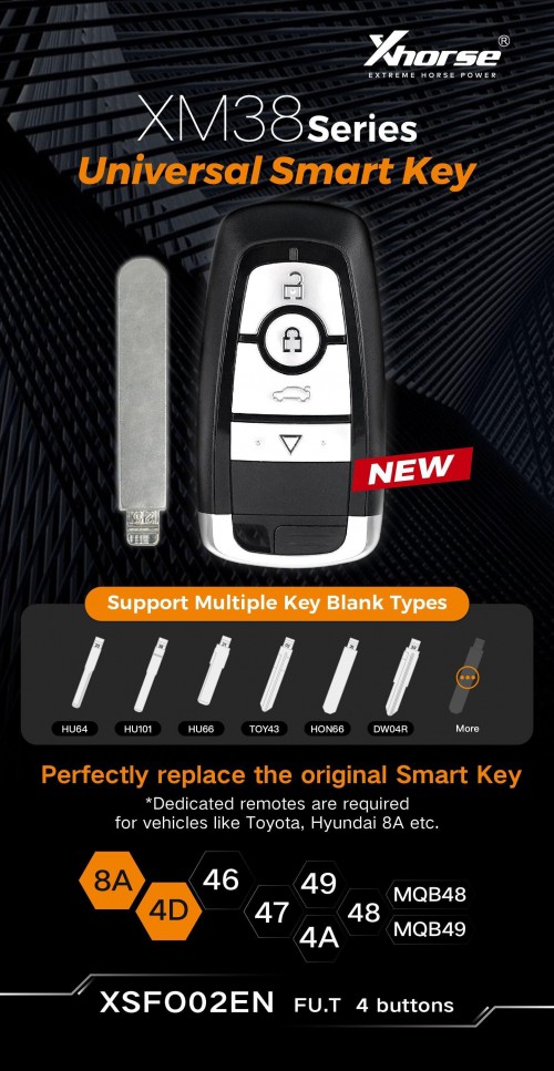 Xhorse XSFO02EN XM38 Series 4-Button Universal Smart Key 5pcs/lot
