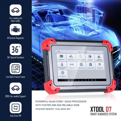 XTOOL D7 Automotive Diagnostic Tool Bi-Directional Scan Tool with OE-Level Full Diagnosis, ECU Coding,36+ Services, IMMO/Key Programming, ABS Bleeding