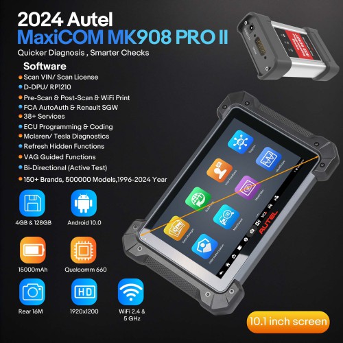 2024 New Autel MaxiCOM MK908 PRO II Advanced Diagnostic Tablet Upgraded Version of Autel MK908PRO  Support SCAN VIN and Pre&Post Scan