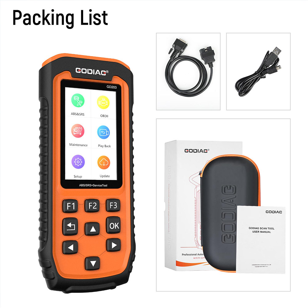 GODIAG GD203 ABS SRS Scan Tool packing list