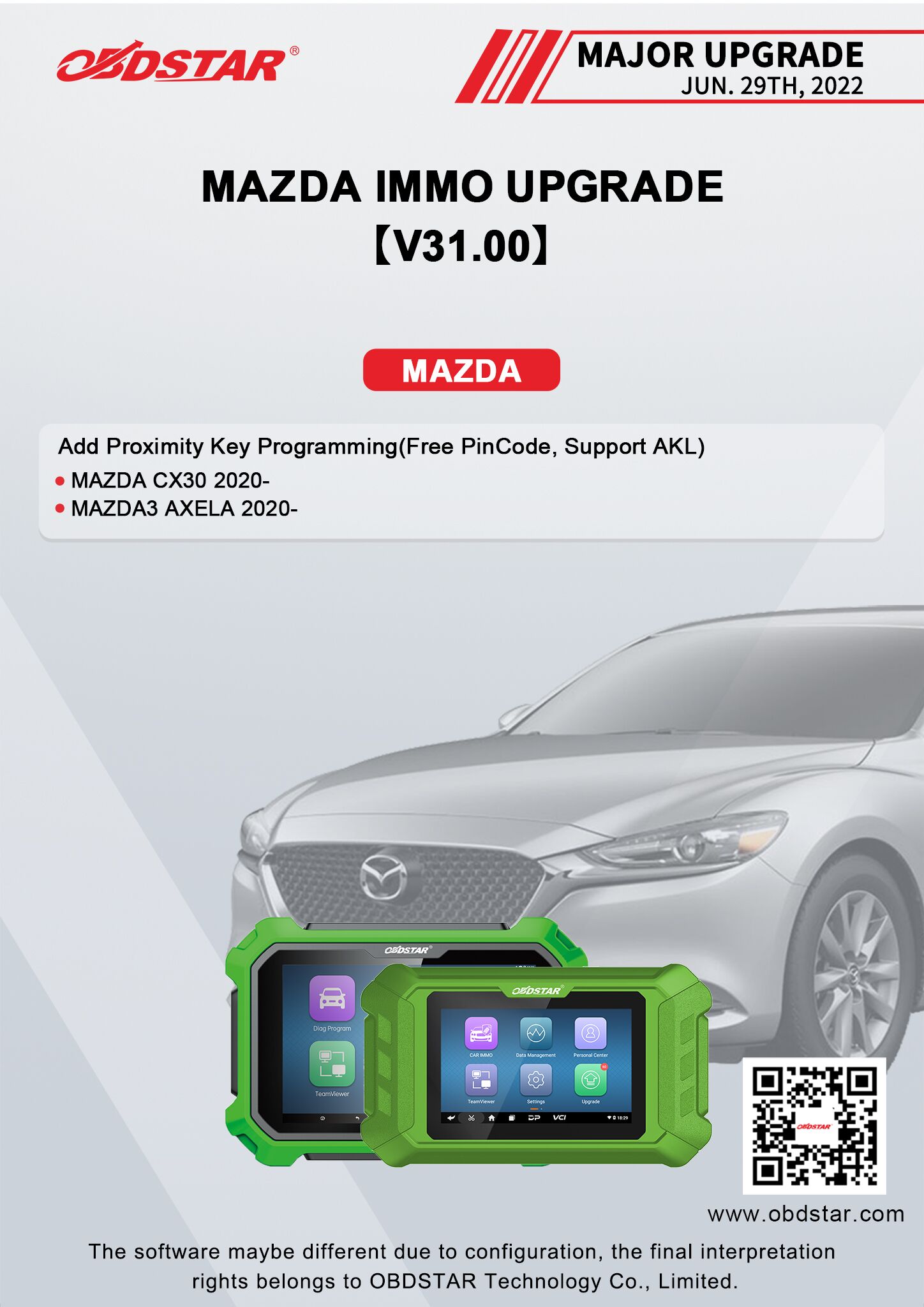 OBDSTAR X300 DP Plus Mazda IMMO Funtion Upgrade to V31.00