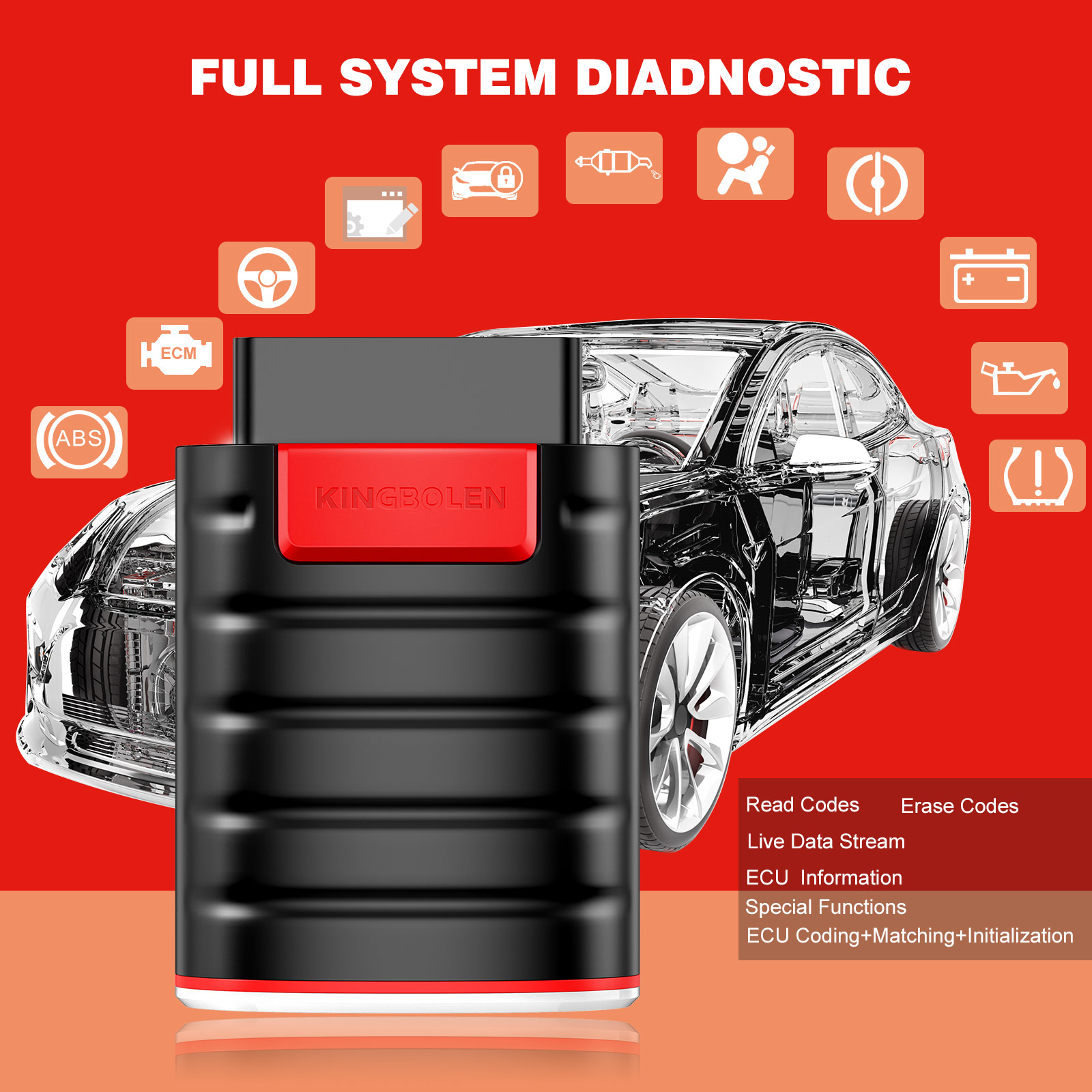 Full System KINGBOLEN EDIAG OBD2 Diagnostic Tool with All Car Brands License