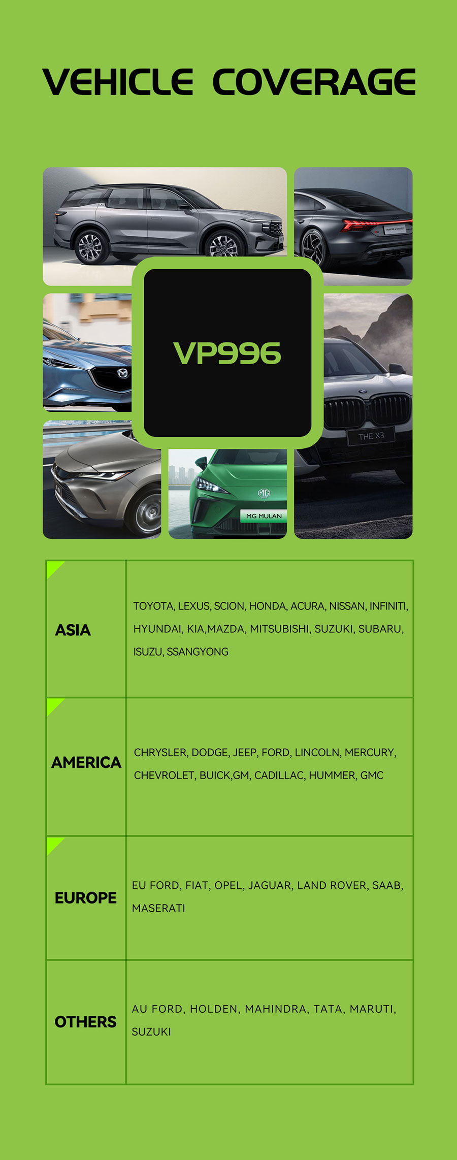 VP996 Programmer car list