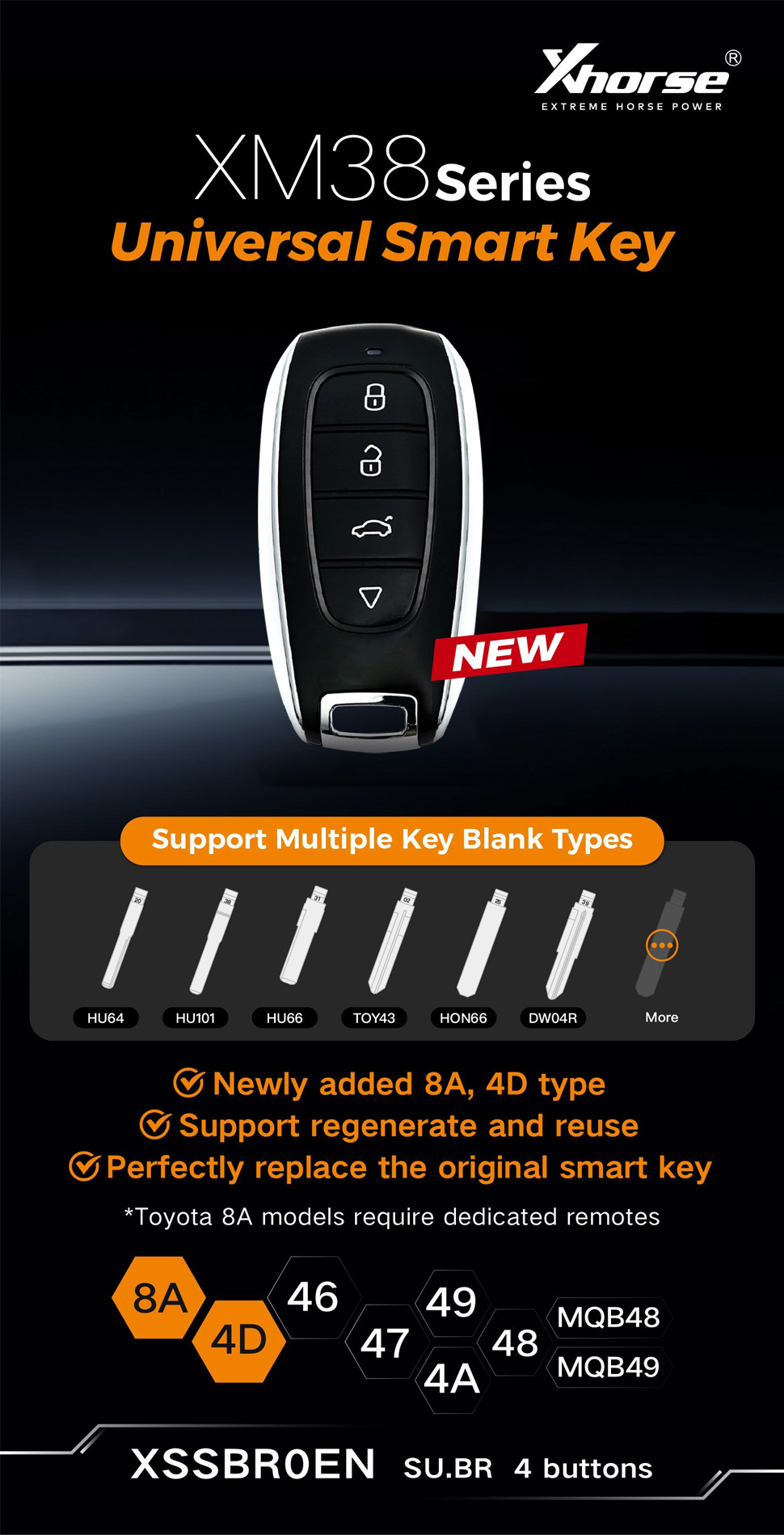 Xhorse XSSBR0EN Subaru Style 4 Buttons XM38 Smart Key
