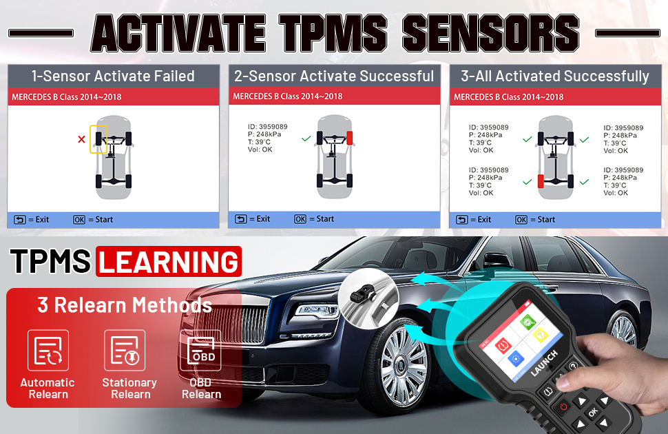 launch crt5011e tpms relearn tool can activate all the 315/433MHz tire sensor